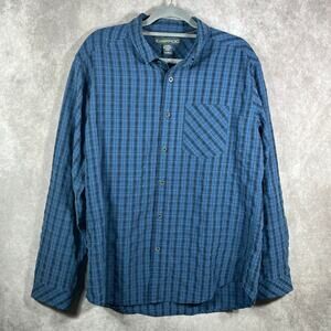 ExOfficio Shirt Mens Large Blue Plaid Button Up Long Sleeves Casual Outdoor Gorp